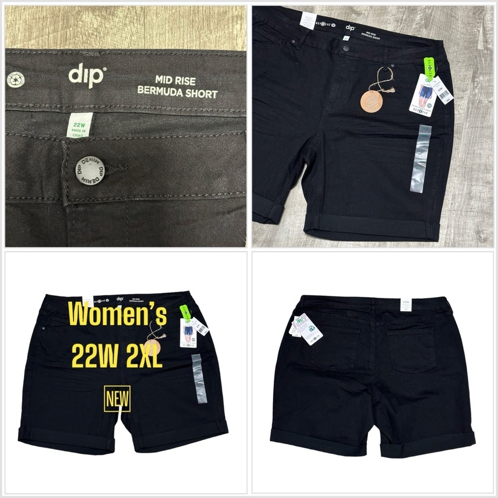 Women’s Dip 22W 2X Black Denim Jeans Bermuda Shorts Rolled Hem Stretch Mid Rise